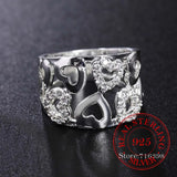 925 Silver Thumb Heart Crystal Ring Wide Finger Unisex Jewelry Gift