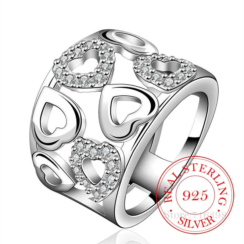 925 Silver Thumb Heart Crystal Ring Wide Finger Unisex Jewelry Gift
