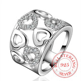 925 Silver Thumb Heart Crystal Ring Wide Finger Unisex Jewelry Gift