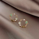 Pink Green Crystal Stud Earrings for Women Flower Circle Jewelry Gift