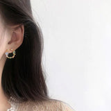 Pink Green Crystal Stud Earrings for Women Flower Circle Jewelry Gift