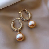 Geometric Metal Pearl Drop Earrings for Women