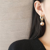 Geometric Metal Pearl Drop Earrings for Women