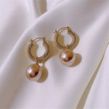 Geometric Metal Pearl Drop Earrings for Women