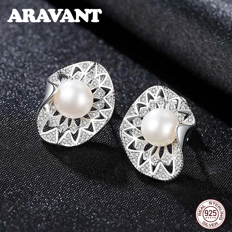 925 Silver Pearl Stud Earrings 7mm Classic Style