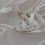 Big C Simulated Pearl Hoop Earrings For Women