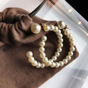 Big C Simulated Pearl Hoop Earrings For Women