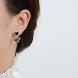 Gray Crystal Heart Dangle Earrings Sweet Jewelry