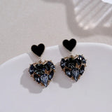 Gray Crystal Heart Dangle Earrings Sweet Jewelry