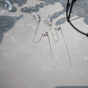 Crystal Water Flower Tassel Earbone Clip Ins Earrings Pendant Jewelry