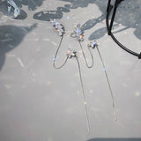 Crystal Water Flower Tassel Earbone Clip Ins Earrings Pendant Jewelry
