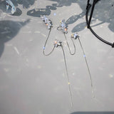 Crystal Water Flower Tassel Earbone Clip Ins Earrings Pendant Jewelry