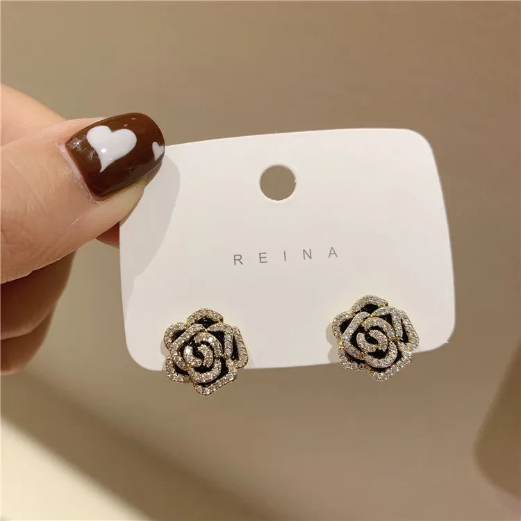 Arrival Women Classic Stud Earrings Rose Rhinestone Small Jewelry