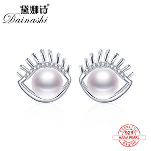 Freshwater Pearl Stud Earrings Silver 925 AAAA Women Fine Jewelry