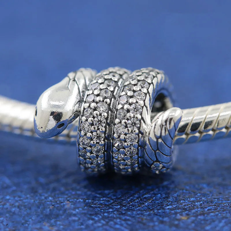 Autumn 925 Silver Snake Charms Beads for Bracelet DIY Fine Jewelry