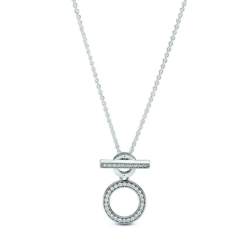 Autumn Silver Circles T-bar Necklace 925 Sterling Silver Jewelry Pendant