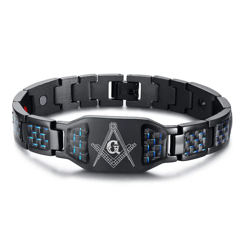 Men's Masonic Punk ID Bracelet Stainless Steel Hand Chain