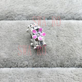 Queen Bee My Heart 925 Silver Bracelet Set Pink Daisy Flower Clip