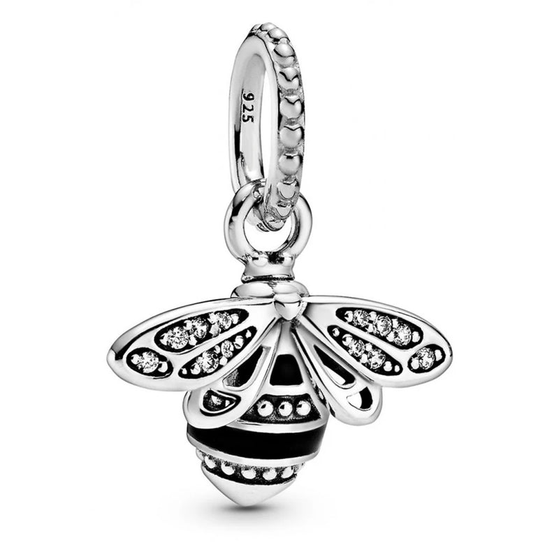 Queen Bee My Heart 925 Silver Bracelet Set Pink Daisy Flower Clip