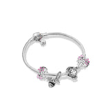 Queen Bee My Heart 925 Silver Bracelet Set Pink Daisy Flower Clip