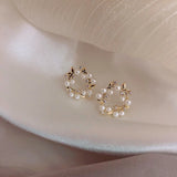 Pearl Wreath Stud Earrings Women Jewelry Lady Accessories