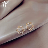 Pearl Wreath Stud Earrings Women Jewelry Lady Accessories