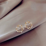 Pearl Wreath Stud Earrings Women Jewelry Lady Accessories