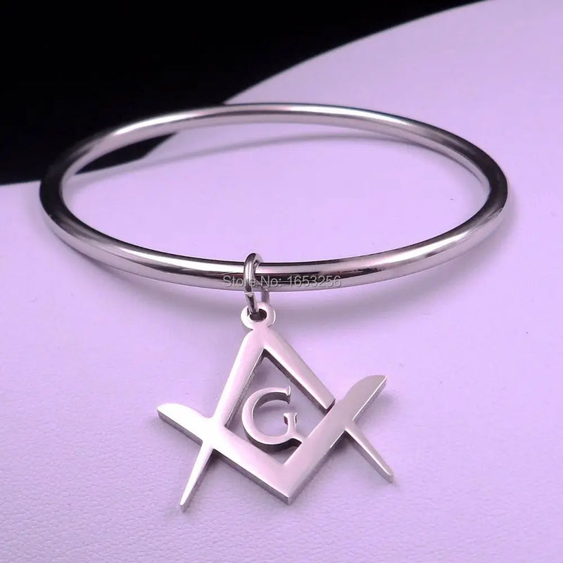 Stainless Steel Masonic Freemason Cuff Bangle Bracelet