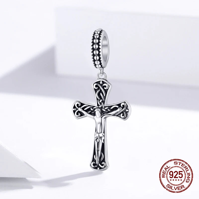 Cross Jesus Vintage Pendant 925 Sterling Silver Bead Charm