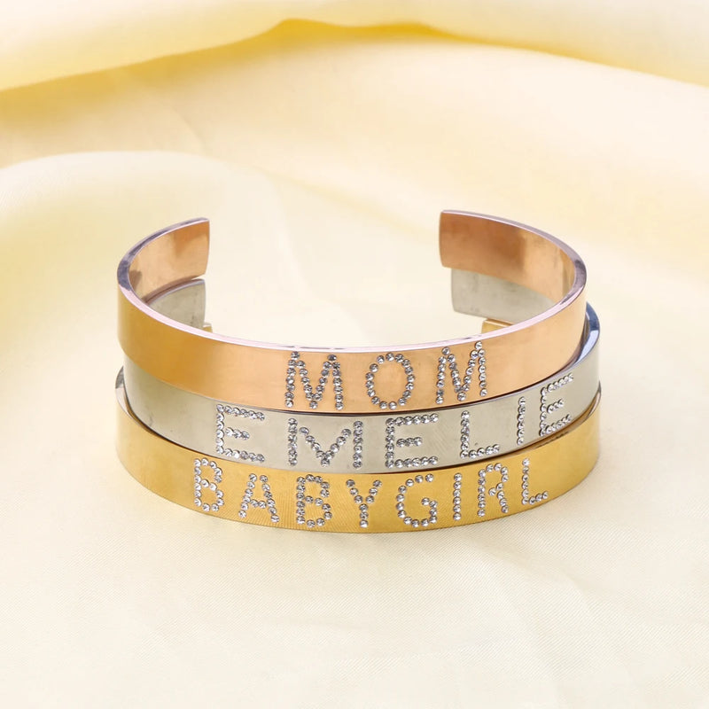 Name Bracelet Women Date Bracelet Child Stainless Steel Open Bracelet Gift