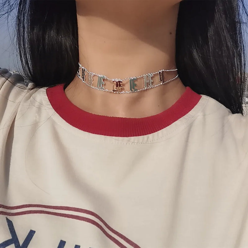 Name Choker Women Copper Letter Necklace Personalized Old English Necklace