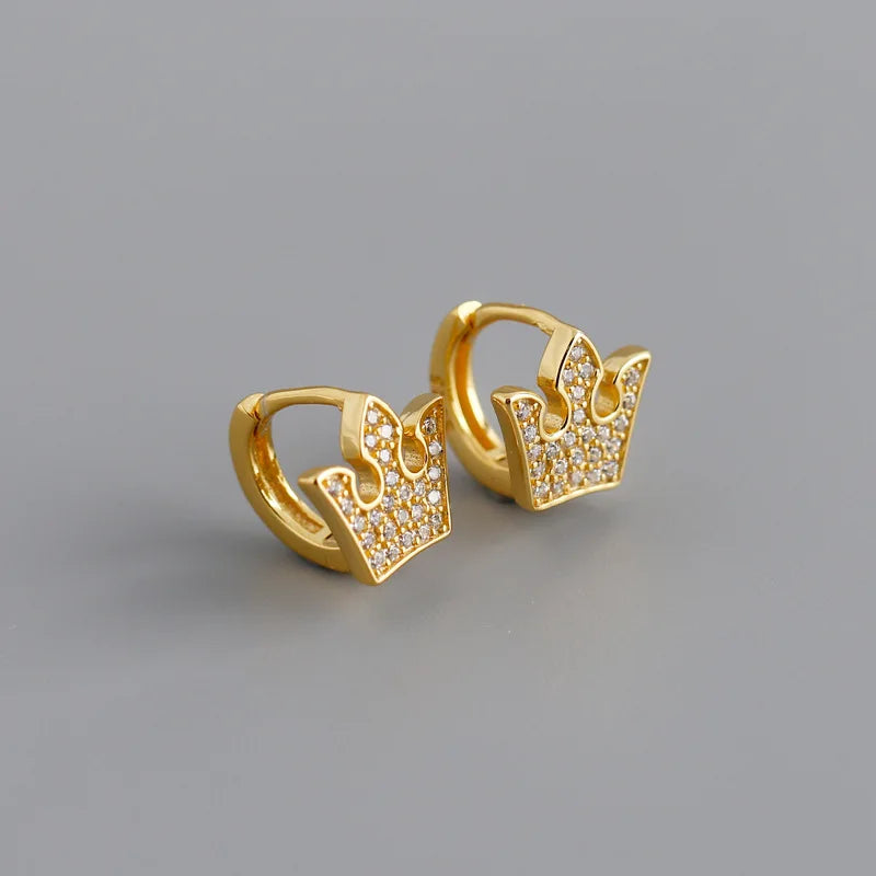 925 Silver Crown Earrings with Zircon Inlays
