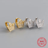 925 Silver Crown Earrings with Zircon Inlays