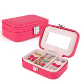 Mirrored Carry Easy Jewelry Box Leather Travel Display Storage Case