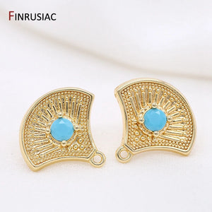 14k Plated Zircon Fan-shaped Post Earrings Findings DIY Jewelry Supplies