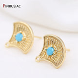14k Plated Zircon Fan-shaped Post Earrings Findings DIY Jewelry Supplies