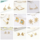 14k Plated Zircon Fan-shaped Post Earrings Findings DIY Jewelry Supplies