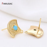 14k Plated Zircon Fan-shaped Post Earrings Findings DIY Jewelry Supplies