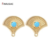 14k Plated Zircon Fan-shaped Post Earrings Findings DIY Jewelry Supplies