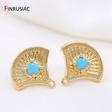 14k Plated Zircon Fan-shaped Post Earrings Findings DIY Jewelry Supplies
