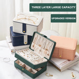 Double-Layer Jewelry Organizer PU Leather Jewelry Box Large Space Jewelry Holder