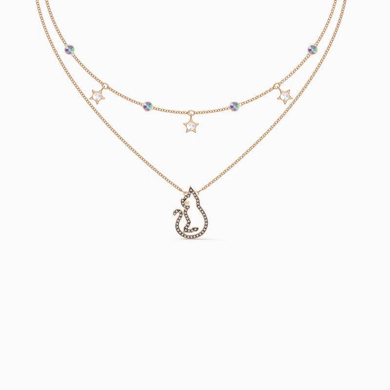 Double Star Mouse Rose Necklace Halloween Gift