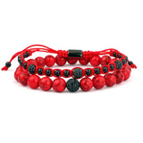 Red Stone Beads Macrame Bracelets Set