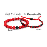 Red Stone Beads Macrame Bracelets Set