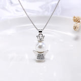 Angel Crown Necklace 925 Sterling Silver Shell Bead Pendant for Women