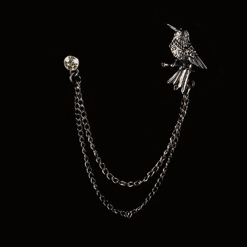 Bird Brooch Star Crystal Tassel Chain Lapel Pin for Suit Shirt Women Men