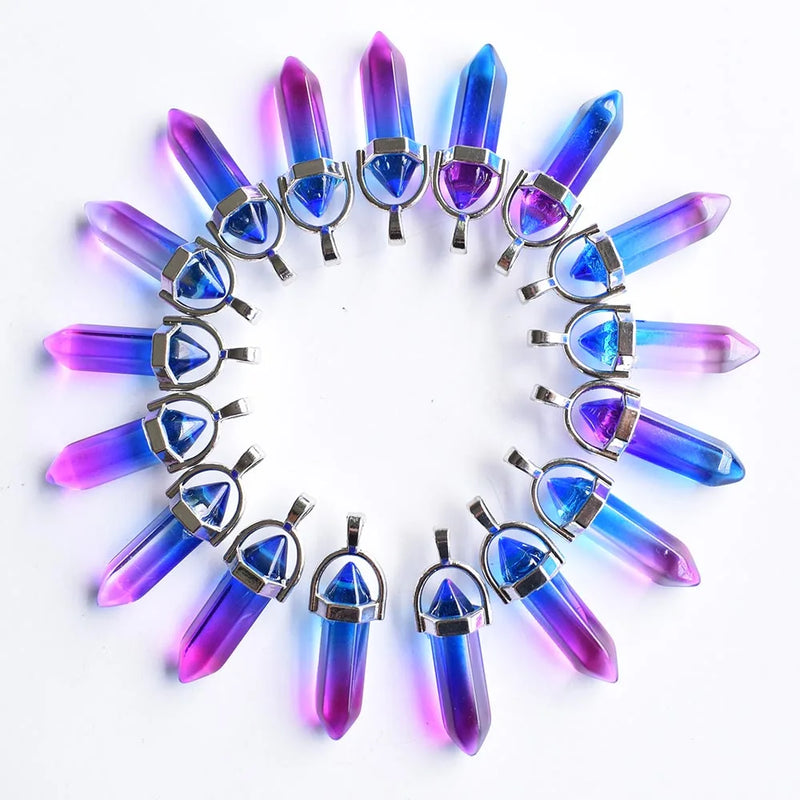 2-Color Glass Pillar Charm Pendants for Jewelry Making 24pcs/lot