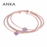 Rose Colour Bracelet Bangle Set Crystal Austrian Women Joyas