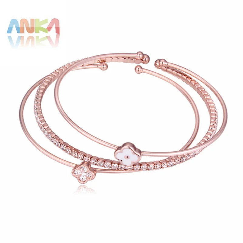 Rose Colour Bracelet Bangle Set Crystal Austrian Women Joyas