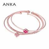 Rose Colour Bracelet Bangle Set Crystal Austrian Women Joyas